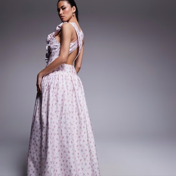 Asos Cotton Rosette Maxi Overall Dress Pink Size 14 - Picture 4 of 4